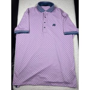 Greyson Men L Golf Polo Wolf Logo AOP Pink Blue Performance w/Stagecoach GC EUC